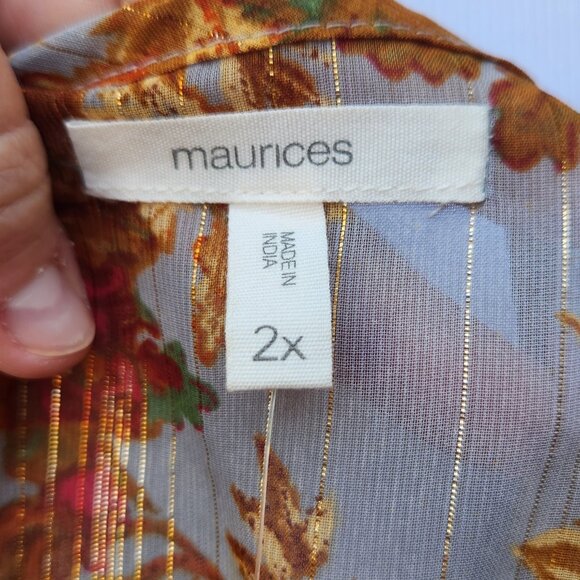 Maurices Plus Blouson Sleeve Blouse Metallic Sheer NWT Leaf Print Fall Autumn - Picture 13 of 16